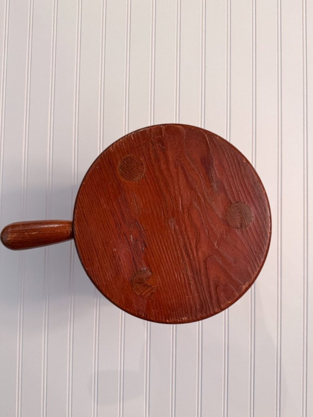 Vintage Wooden Milk Stool | Three-Legged Farmhouse Stool with Handle - Picture 2 of 4